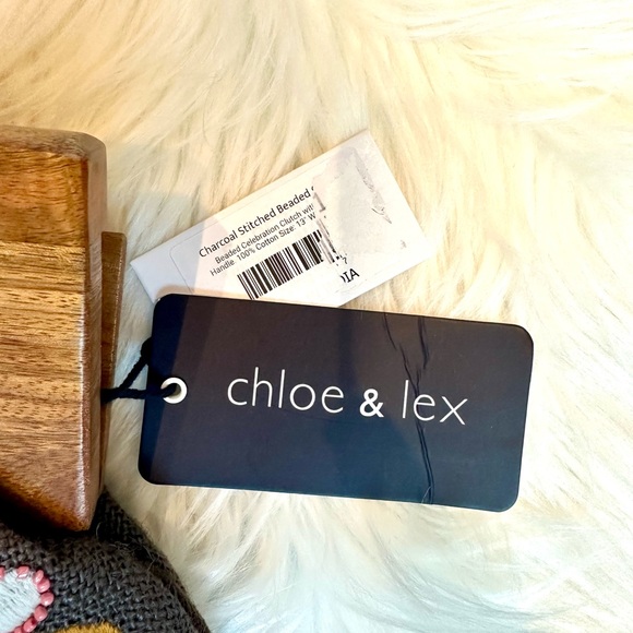 •NWT• chloe and lex charcoal stitched beaded/embroidered celebration clutch - Picture 9 of 12